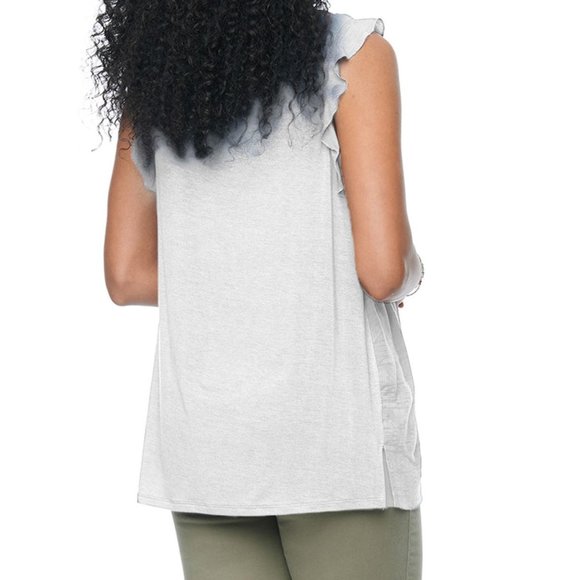 Democracy Nordstrom Crochet Ruffle Sleeve Tank Top Off White Size Large NEW - Picture 2 of 10